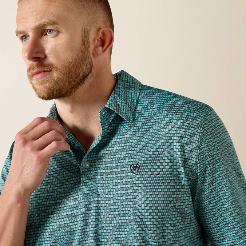 ARIAT MENS ALL OVER PRINT POLO - ANGEL BLUE MOD GEO PRINT