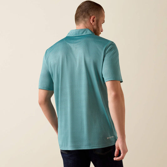 ARIAT MENS ALL OVER PRINT POLO - ANGEL BLUE MOD GEO PRINT