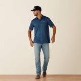 ARIAT MENS ALL OVER PRINT CLASSIC FIT POLO - DARK DENIM MEDALLION PRINT