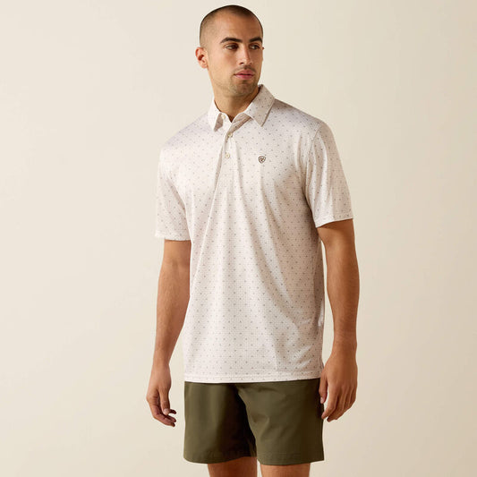 ARIAT MENS ALL OVER PRINT CLASSIC FIT POLO - MOONBEAM STEER PRINT