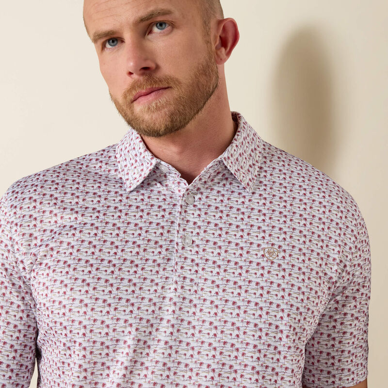 ARIAT MENS ALL OVER PRINT CLASSIC FIT POLO - WHITE ISLAND MINI PRINT
