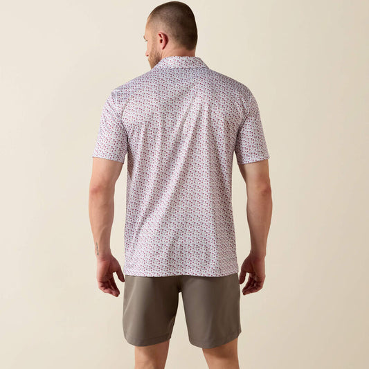 ARIAT MENS ALL OVER PRINT CLASSIC FIT POLO - WHITE ISLAND MINI PRINT