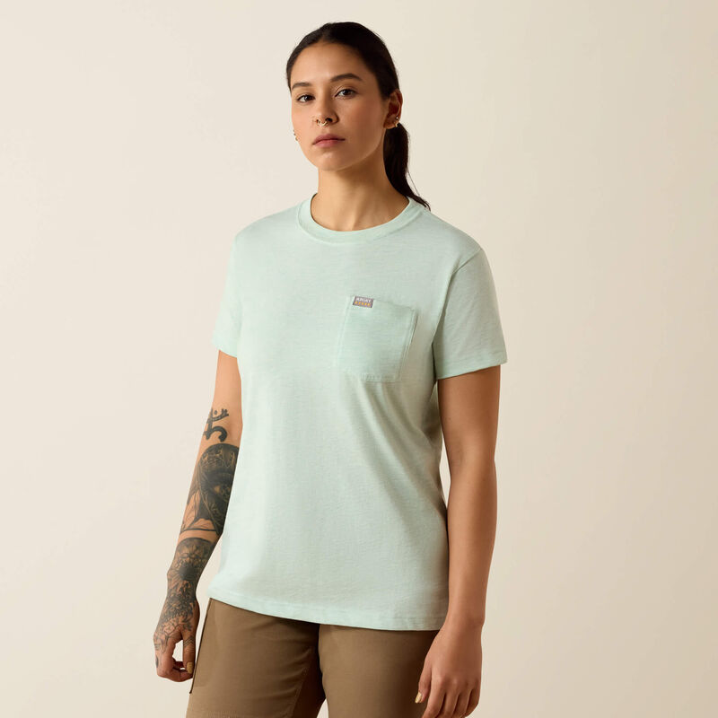 ARIAT WOMEN'S REBAR COTTON STRONG SPACE DYED SHORT SLEEVE TOP - CLEARLY AQUA