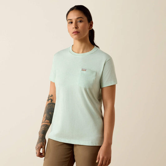 ARIAT WOMEN'S REBAR COTTON STRONG SPACE DYED SHORT SLEEVE TOP - CLEARLY AQUA