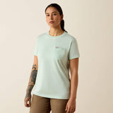 ARIAT WOMEN'S REBAR COTTON STRONG SPACE DYED SHORT SLEEVE TOP - CLEARLY AQUA