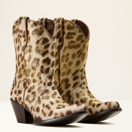 ARIAT WOMEN'S JULIETTA J TOE WESTERN BOOT - GILDED LEOPARD HAIR ON