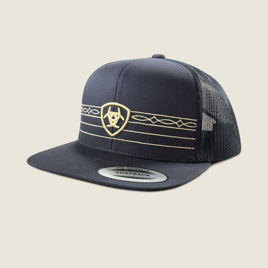 ARIAT MENS CAP SHIELD AND BOOT STITCH RIBBON NAVY