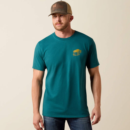 ARIAT MENS BISON WANDER FLAG CLASSIC FIT SHIRT - MEDITERRANEAN
