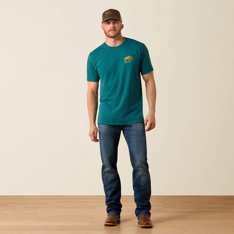 ARIAT MENS BISON WANDER FLAG CLASSIC FIT SHIRT - MEDITERRANEAN