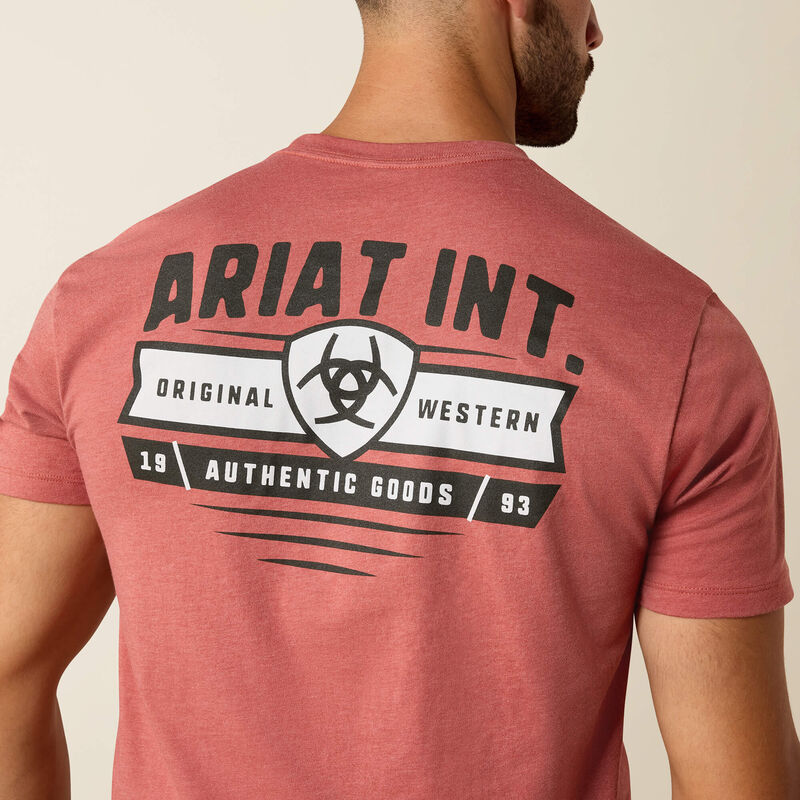 ARIAT MENS BANNER BADGE TSHIRT - RED CLAY HEATHER