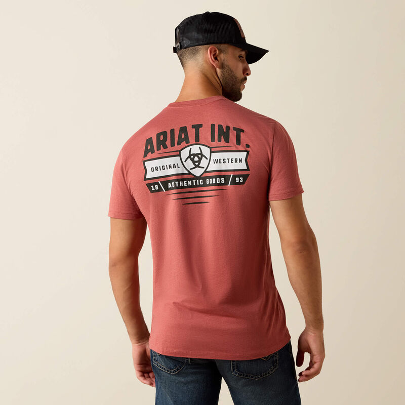 ARIAT MENS BANNER BADGE TSHIRT - RED CLAY HEATHER