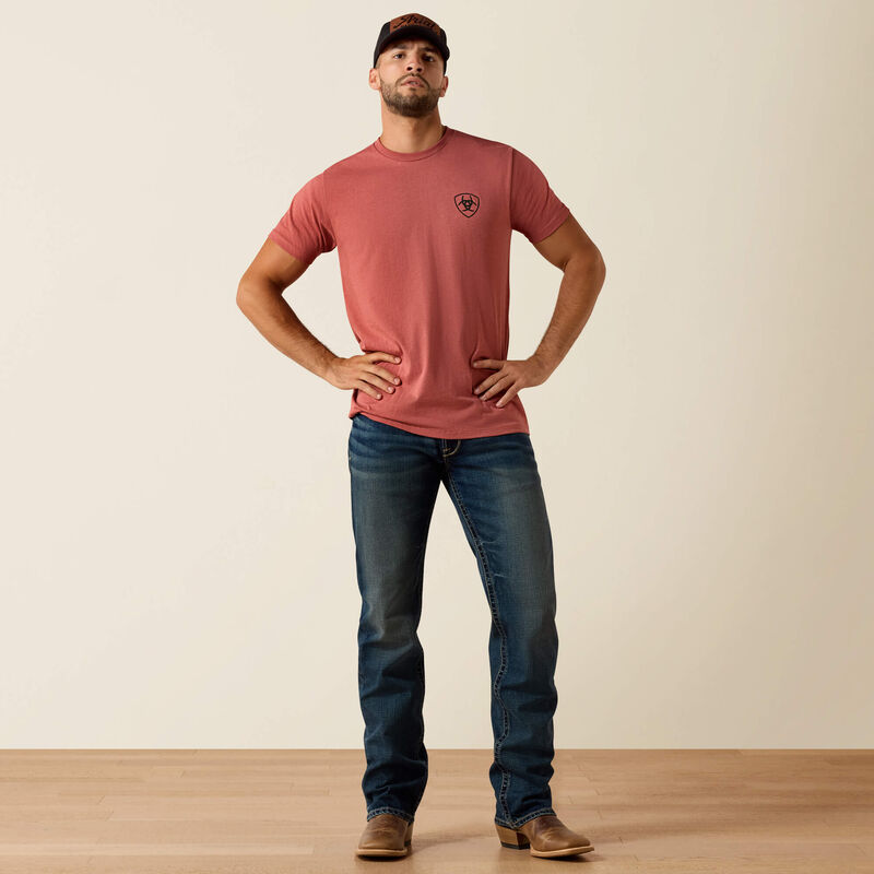 ARIAT MENS BANNER BADGE TSHIRT - RED CLAY HEATHER