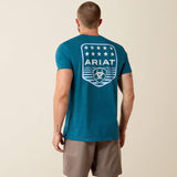 ARIAT MENS STRIPE PATRIOTIC BADGE TSHIRT - MONACO BLUE