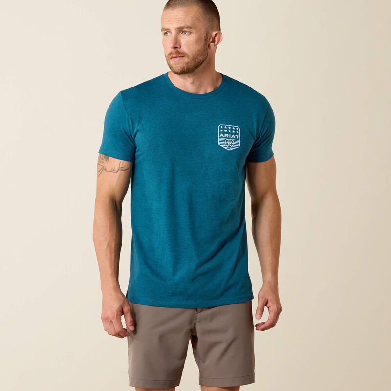 ARIAT MENS STRIPE PATRIOTIC BADGE TSHIRT - MONACO BLUE
