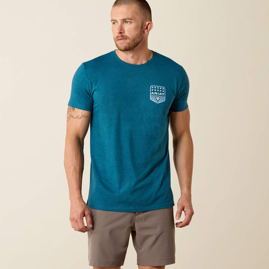 ARIAT MENS STRIPE PATRIOTIC BADGE TSHIRT - MONACO BLUE