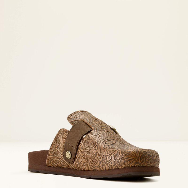 ARIAT WOMEN'S COUNTRY MULE - BROWN FLORAL EMBOSS