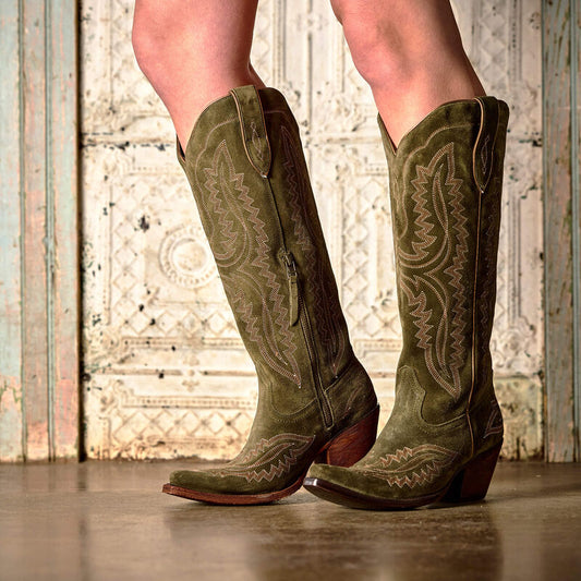 ARIAT WOMEN'S CASANOVA X TOE WESTERN BOOT - SOFT OLIVE SUEDE