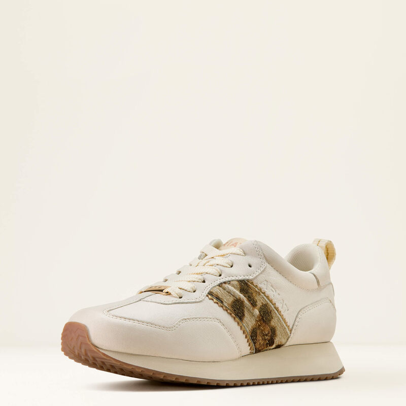 ARIAT WOMEN'S RANCH RUNNER SHOES - BRIGHT CREAM|GILDED LEOPARD HAIR ON