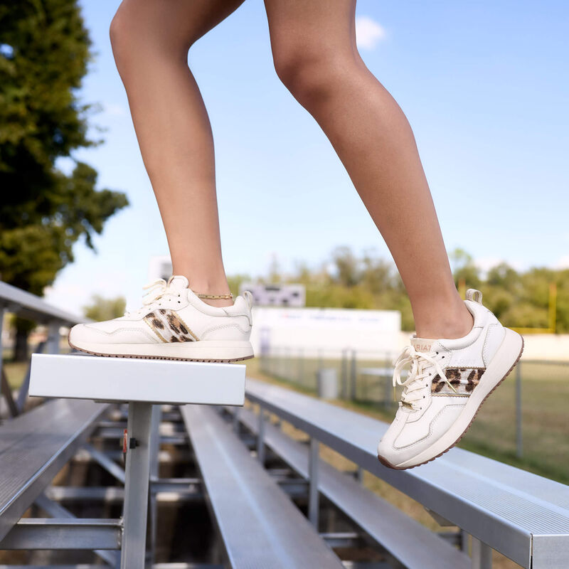 ARIAT WOMEN'S RANCH RUNNER SHOES - BRIGHT CREAM|GILDED LEOPARD HAIR ON