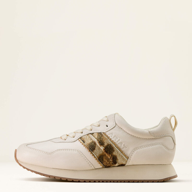 ARIAT WOMEN'S RANCH RUNNER SHOES - BRIGHT CREAM|GILDED LEOPARD HAIR ON