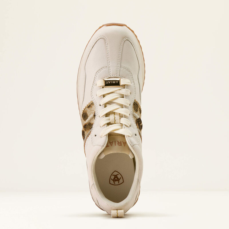 ARIAT WOMEN'S RANCH RUNNER SHOES - BRIGHT CREAM|GILDED LEOPARD HAIR ON