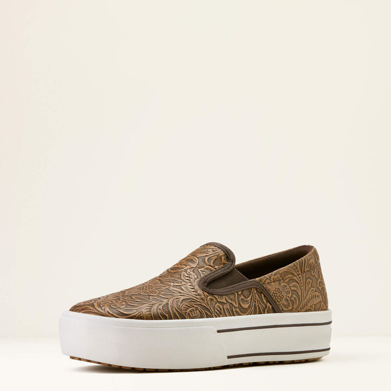 ARIAT WOMEN'S SKYLAR SLIP ON SHOE - BROWN FLORAL EMBOSS