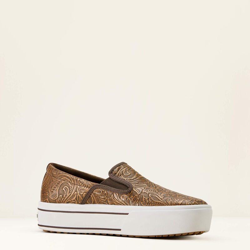 ARIAT WOMEN'S SKYLAR SLIP ON SHOE - BROWN FLORAL EMBOSS