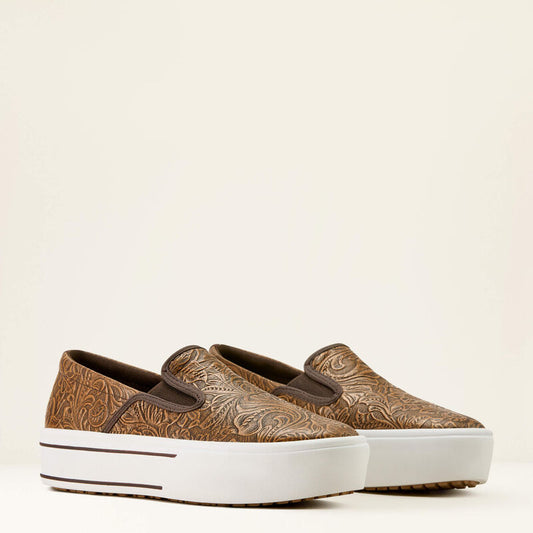 ARIAT WOMEN'S SKYLAR SLIP ON SHOE - BROWN FLORAL EMBOSS