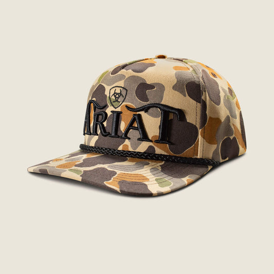 ARIAT MENS SNAP BACK CAMO CAP 3D EMBROIDERED TAN
