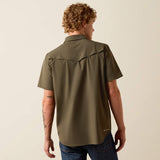 ARIAT MENS FRONTIER TOUGH FLEX VENTTEK WESTERN FITTED SHORT SLEEVE SNAP SHIRT - GRAPE LEAF