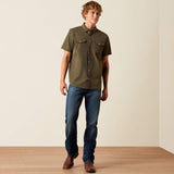 ARIAT MENS FRONTIER TOUGH FLEX VENTTEK WESTERN FITTED SHORT SLEEVE SNAP SHIRT - GRAPE LEAF