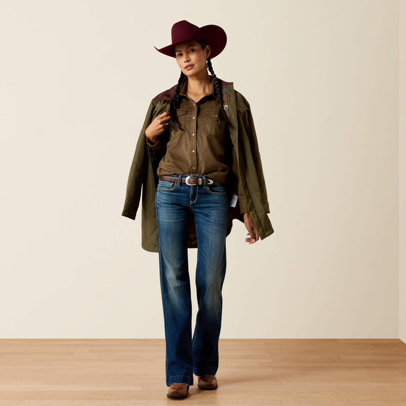 ARIAT WOMEN'S AUTUMN OLIVE SUEDE DRIFT WESTERN SNAP SHIRT