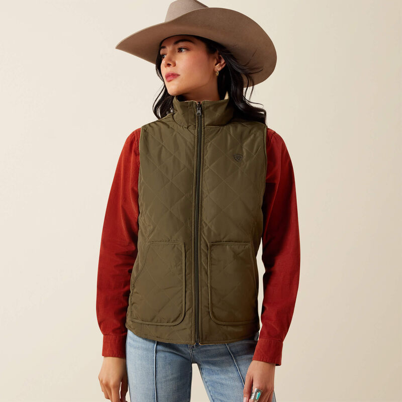 ARIAT WOMEN'S DILON 2.0 REVERSIBLE INSULATED VEST - IVY GREEN|WILD HORSES PRINT