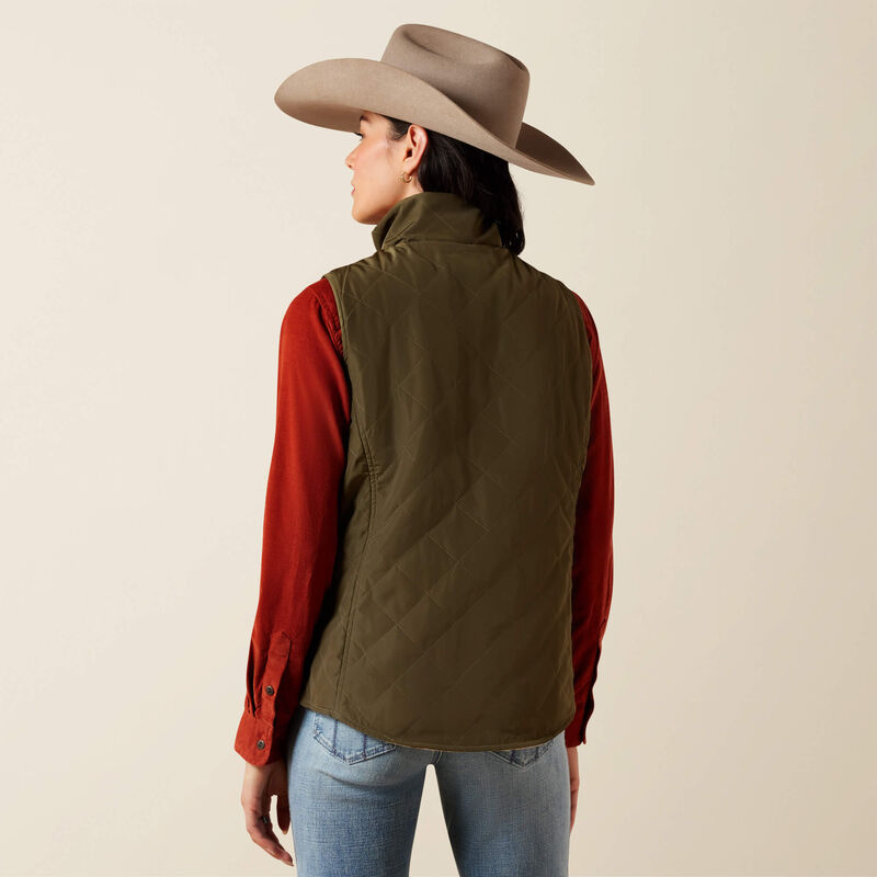 ARIAT WOMEN'S DILON 2.0 REVERSIBLE INSULATED VEST - IVY GREEN|WILD HORSES PRINT