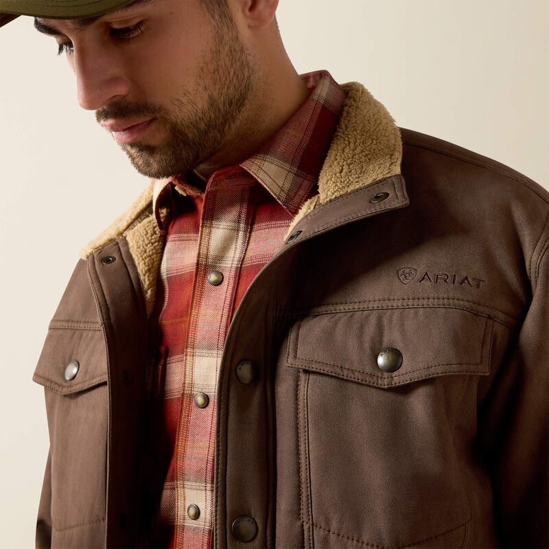 ARIAT MENS VERNON SHERPA 2.0 JACKET - WREN FAUX LEATHER PRINT