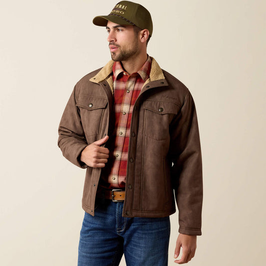 ARIAT MENS VERNON SHERPA 2.0 JACKET - WREN FAUX LEATHER PRINT