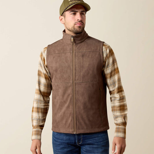 ARIAT MENS VERNON SOFTSHELL VEST - WREN FAUX LEATHER PRINT