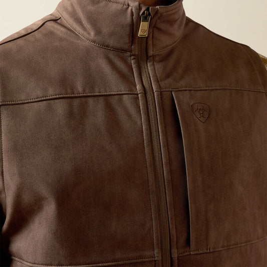 ARIAT MENS VERNON SOFTSHELL VEST - WREN FAUX LEATHER PRINT