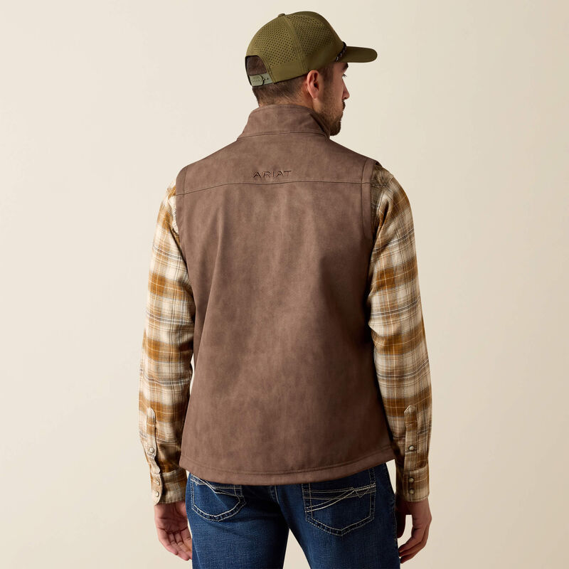 ARIAT MENS VERNON SOFTSHELL VEST - WREN FAUX LEATHER PRINT