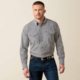 ARIAT MENS WRINKLE FREE BUD CLASSIC LONG SLEEVE SNAP SHIRT - WHITE/BLACK SMALL PLAID