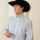 ARIAT MENS CROW FITTED LONG SLEEVE SHIRT - WHITE LONGHORN STRIP