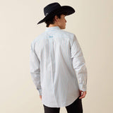 ARIAT MENS CROW FITTED LONG SLEEVE SHIRT - WHITE LONGHORN STRIP