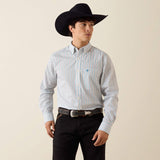 ARIAT MENS CROW FITTED LONG SLEEVE SHIRT - WHITE LONGHORN STRIP