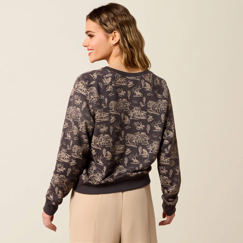 ARIAT WOMEN'S ESSENTIAL CREW SWEATSHIRT - RETRO RODEO CARBON COPY