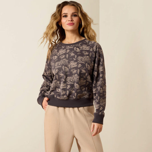 ARIAT WOMEN'S ESSENTIAL CREW SWEATSHIRT - RETRO RODEO CARBON COPY