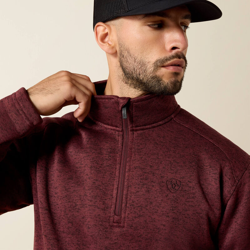 ARIAT MENS CALDWELL 1/4 ZIP SWEATER - RED MAHOGANY