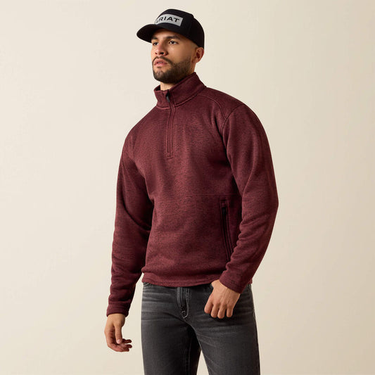 ARIAT MENS CALDWELL 1/4 ZIP SWEATER - RED MAHOGANY