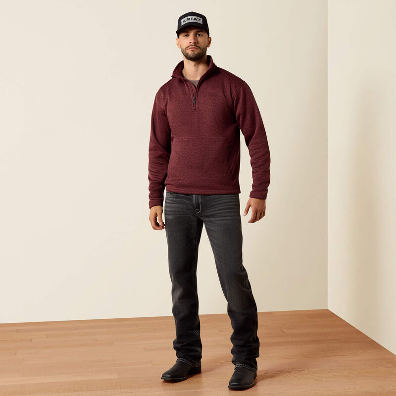 ARIAT MENS CALDWELL 1/4 ZIP SWEATER - RED MAHOGANY