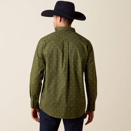 ARIAT MENS CHAD LONG SLEEVE CLASSIC FIT SHIRT - GRAPE LEAF IKAT LONGHORN PRINT