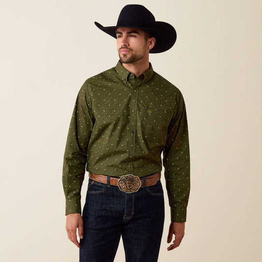 ARIAT MENS CHAD LONG SLEEVE CLASSIC FIT SHIRT - GRAPE LEAF IKAT LONGHORN PRINT